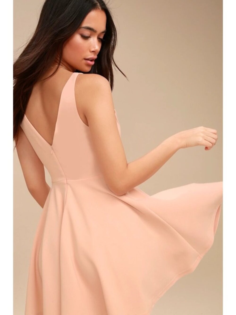 Lulus Skater Dress Size Medium Beige Darling Delight Blush Fit Flare V-Neck